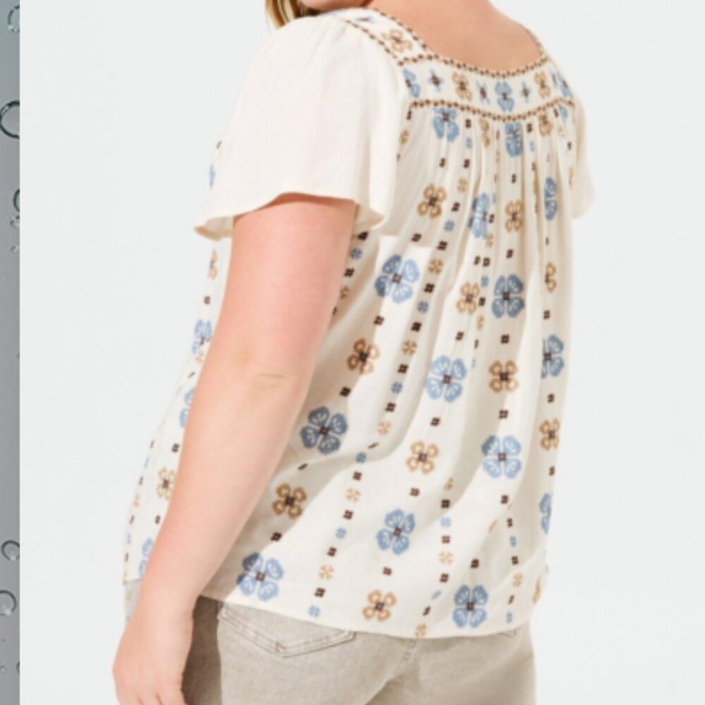 Torrid Square Neck Embroidered, Flutter Sleeve, I… - image 2